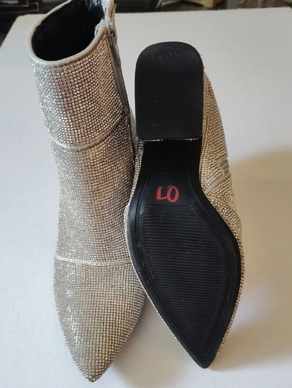 A NEW DAY Silver Rhinestone Pointed Toe Ankle Boots Size 6